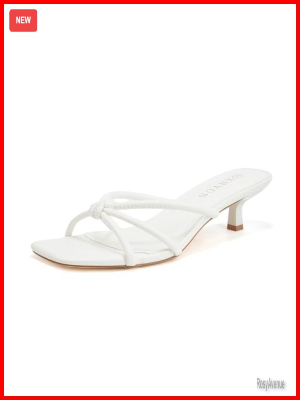 Women's Spaghetti Strap Square Open Toe Kitten Heel Mule Sandals Faux Leather